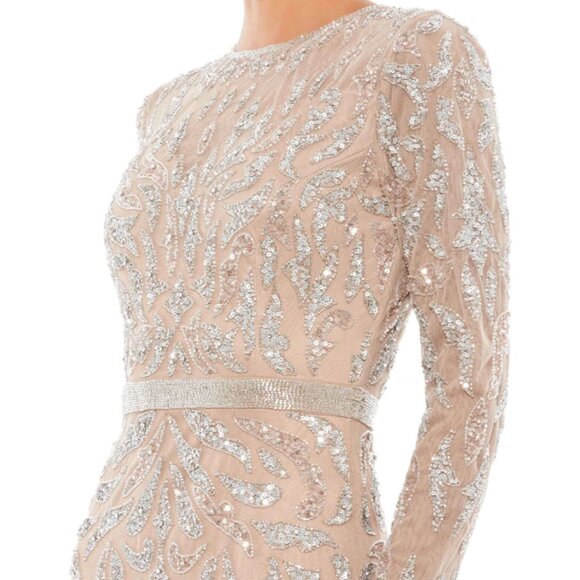 MAC DUGGAL 5124 BEADED LONG SLEEVE MOCHA EVENING GOWN sz 6 - Picture 2 of 3